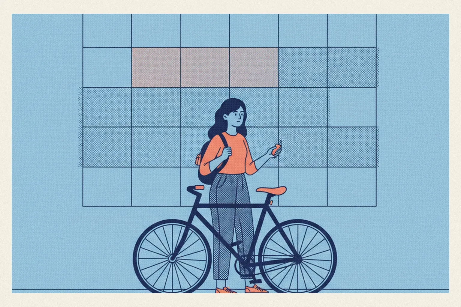 Un calendrier mural de quatre jours et une femme qui part à vélo